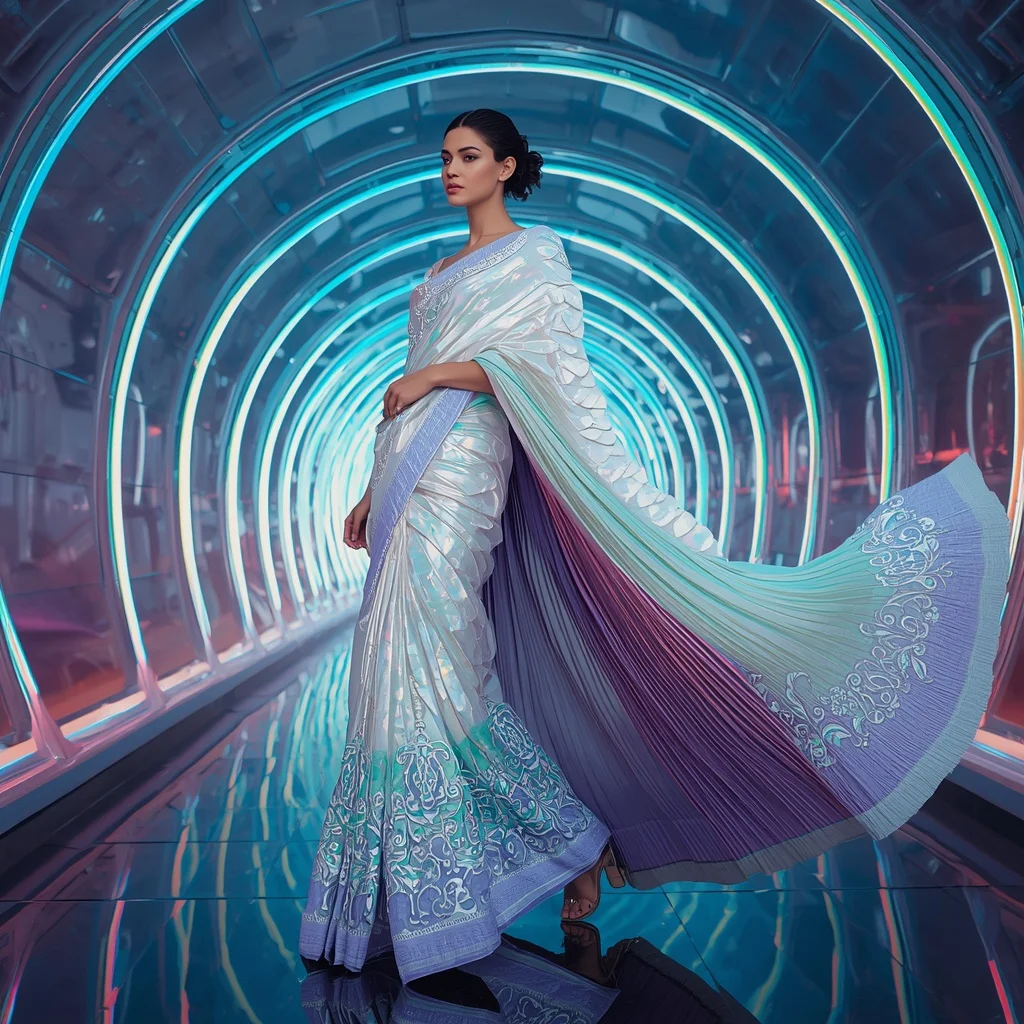 Opal Storm Designer Saree with Infinity Prism Corridor | Ai Prompt For Instagram