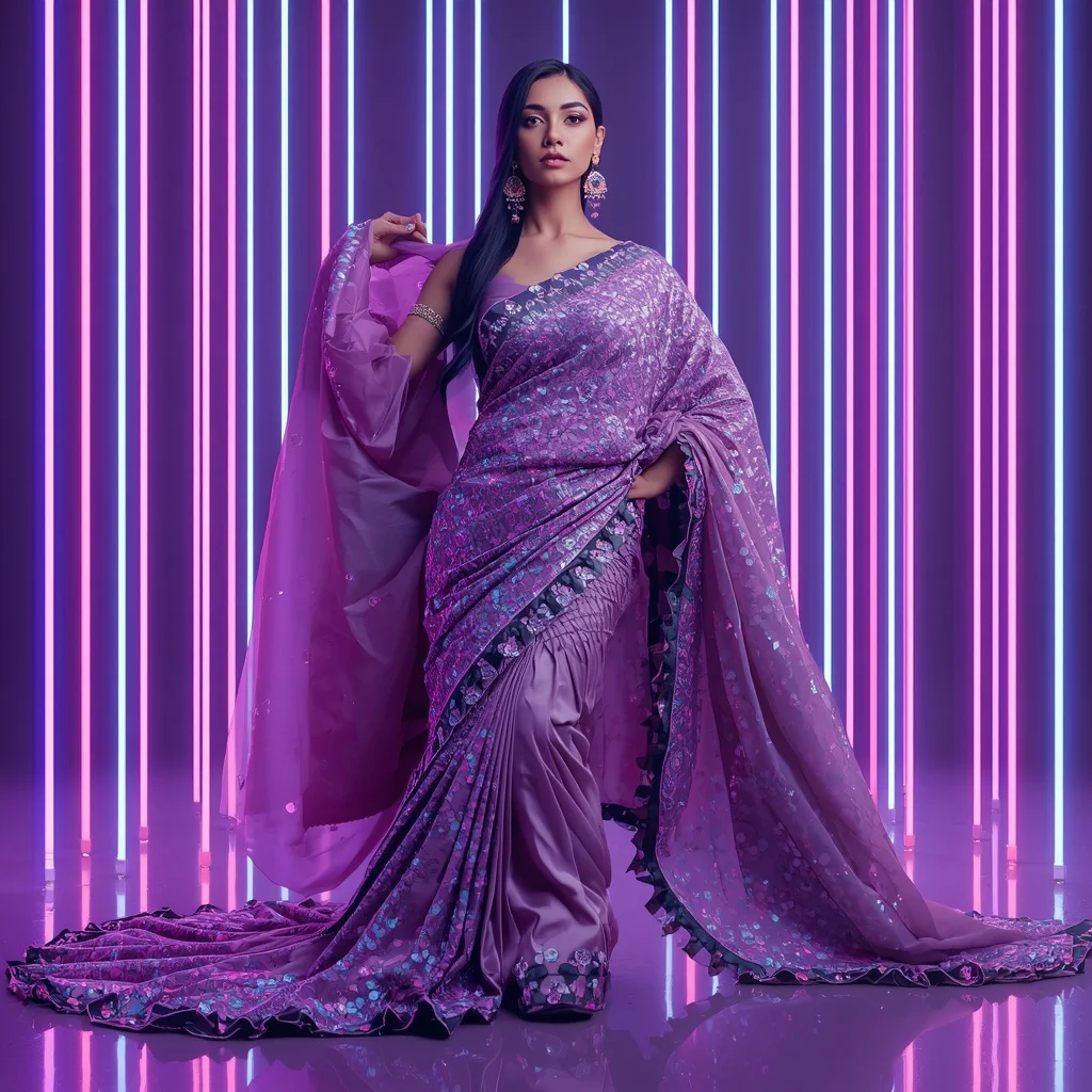 Orchid Eclipse Mirage Saree with Infinity Neon DNA Chamber | Prompt Gemini