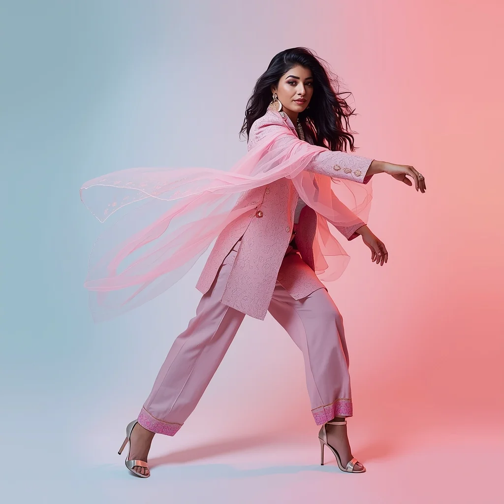 Pastel Indo-Western Girl Side Sweep Lean Fashion Pose | Influencer Ai Prompt