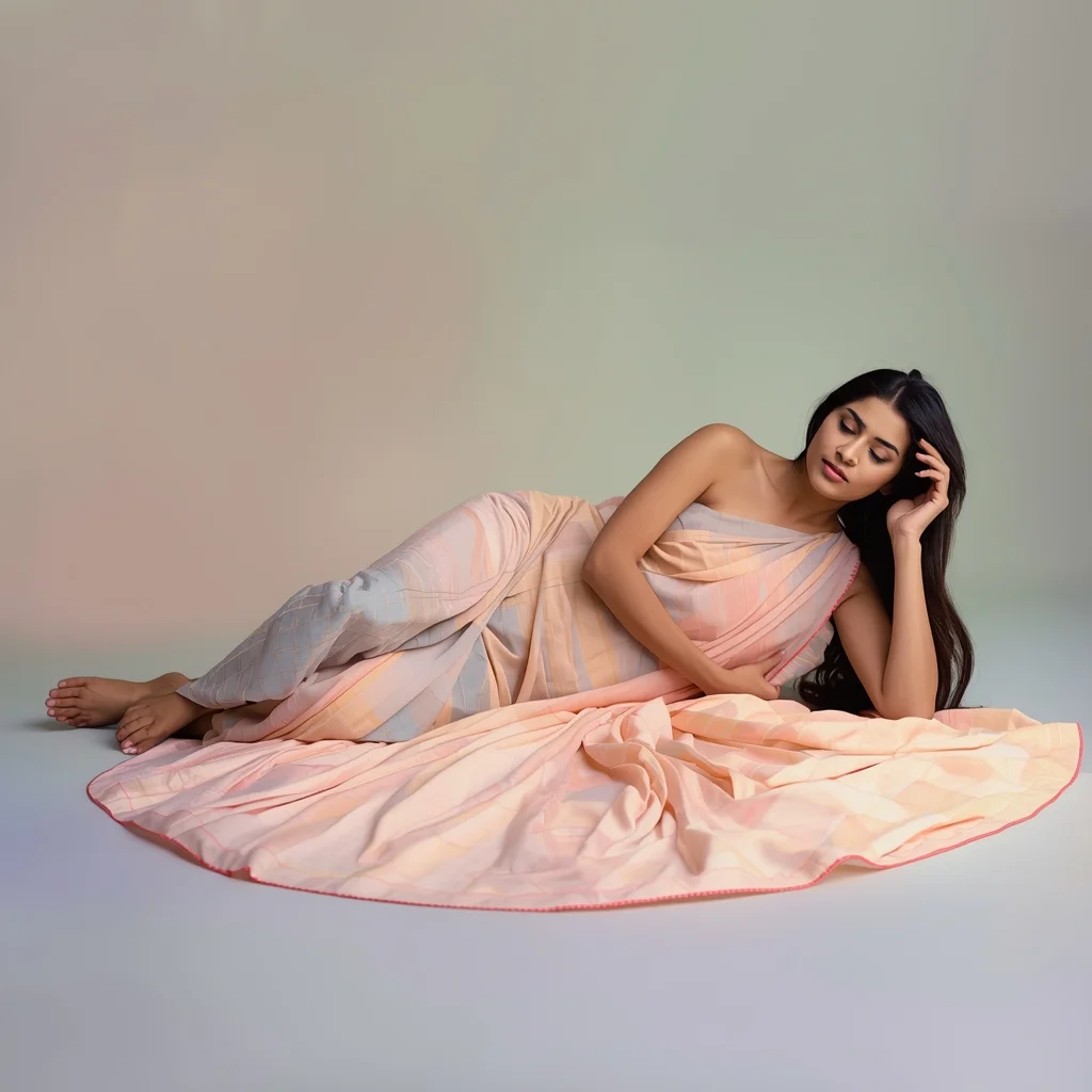 Pastel Saree Girl Soft Recline Floor Curve Fabric Pose | Ai Prompt For Reels