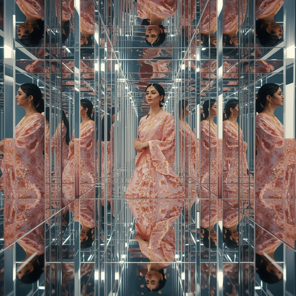 Pastel Saree Infinite Mirror Prism Reflection Depth Universe Cinematic Viral Prompt | Saree Girl Dp Ai Prompt Ultra Hd