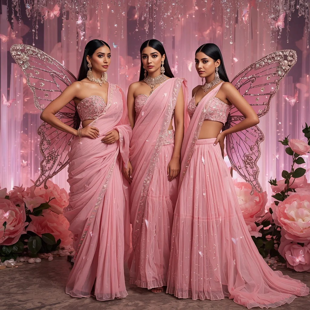 Pink Pearl Butterfly Couture Sisters with Luxury Crystal Garden Background | Gym Influencer Ai Prompt