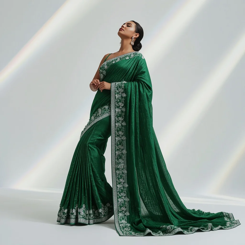 Premium High-Fashion 3D Molten Glass Ribbon Festival Saree Design | Aesthetic Saree Ai Prompt