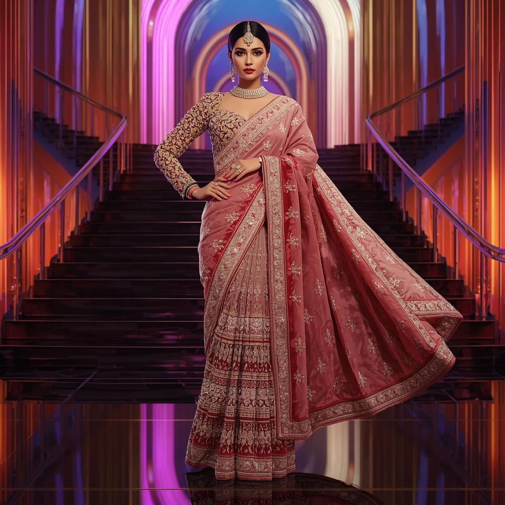 Ultra Premium Maharani Festive Saree with Diamond Couture and Futuristic Luxury Background | Gemini Ai Prompt