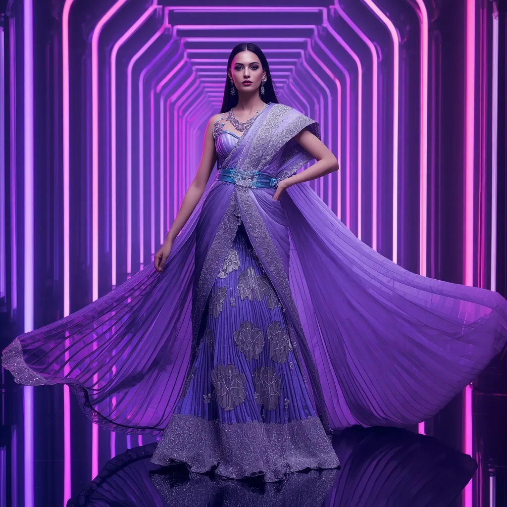 Violet Mirage Designer Saree with Infinity Neon Architecture | Festive Prompt