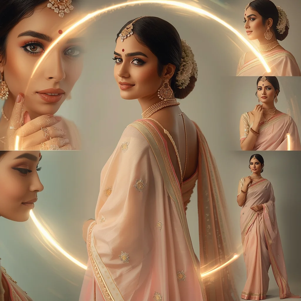 Vortex Pulse Halo Orbit Pastel Saree Indian Woman Luxury Composition | Saree Trending Ai Prompt