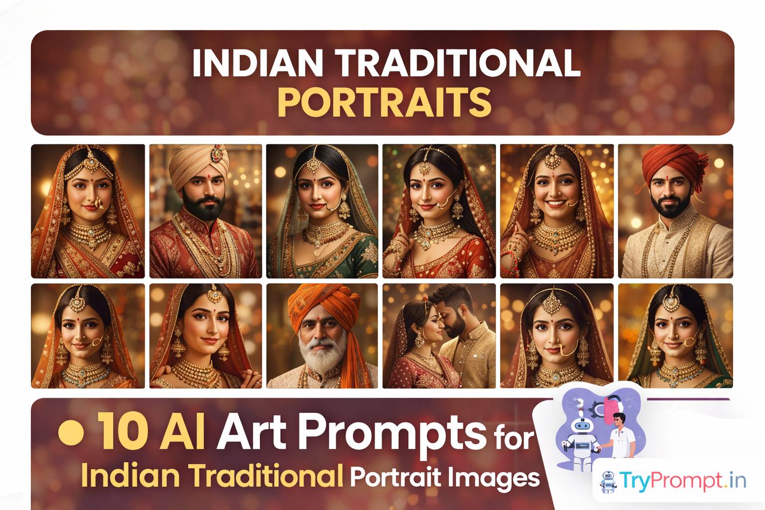 Best 10 AI Art Prompts for Indian Traditional Look Portrait Images