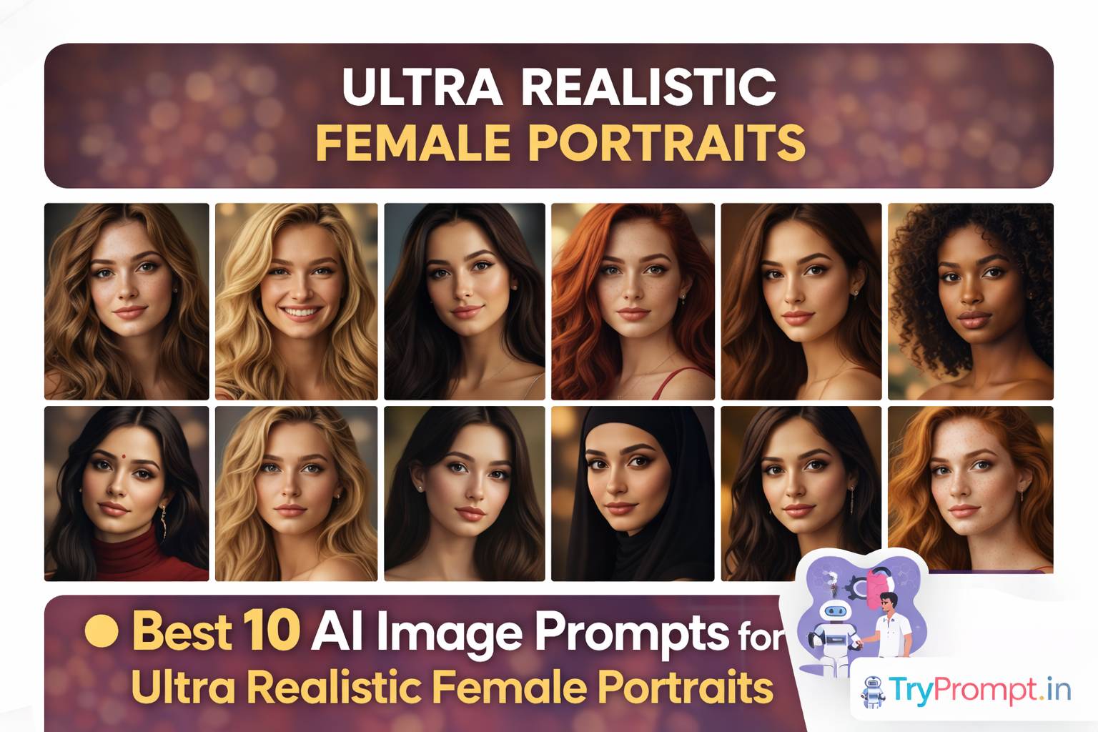 Best 10 AI Image Prompts for Ultra Realistic Female Portraits HD Quality